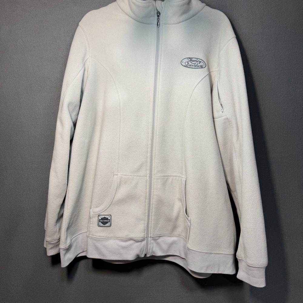 Harley Davidson Fleece Jacket Womens M2 2XL  FulZip Embroidered Cream Front Logo